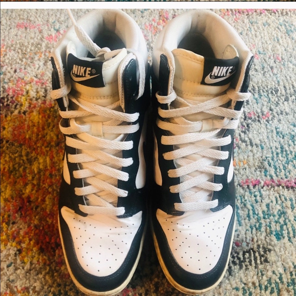 Black and White Leather Nike Dunk Hi’s